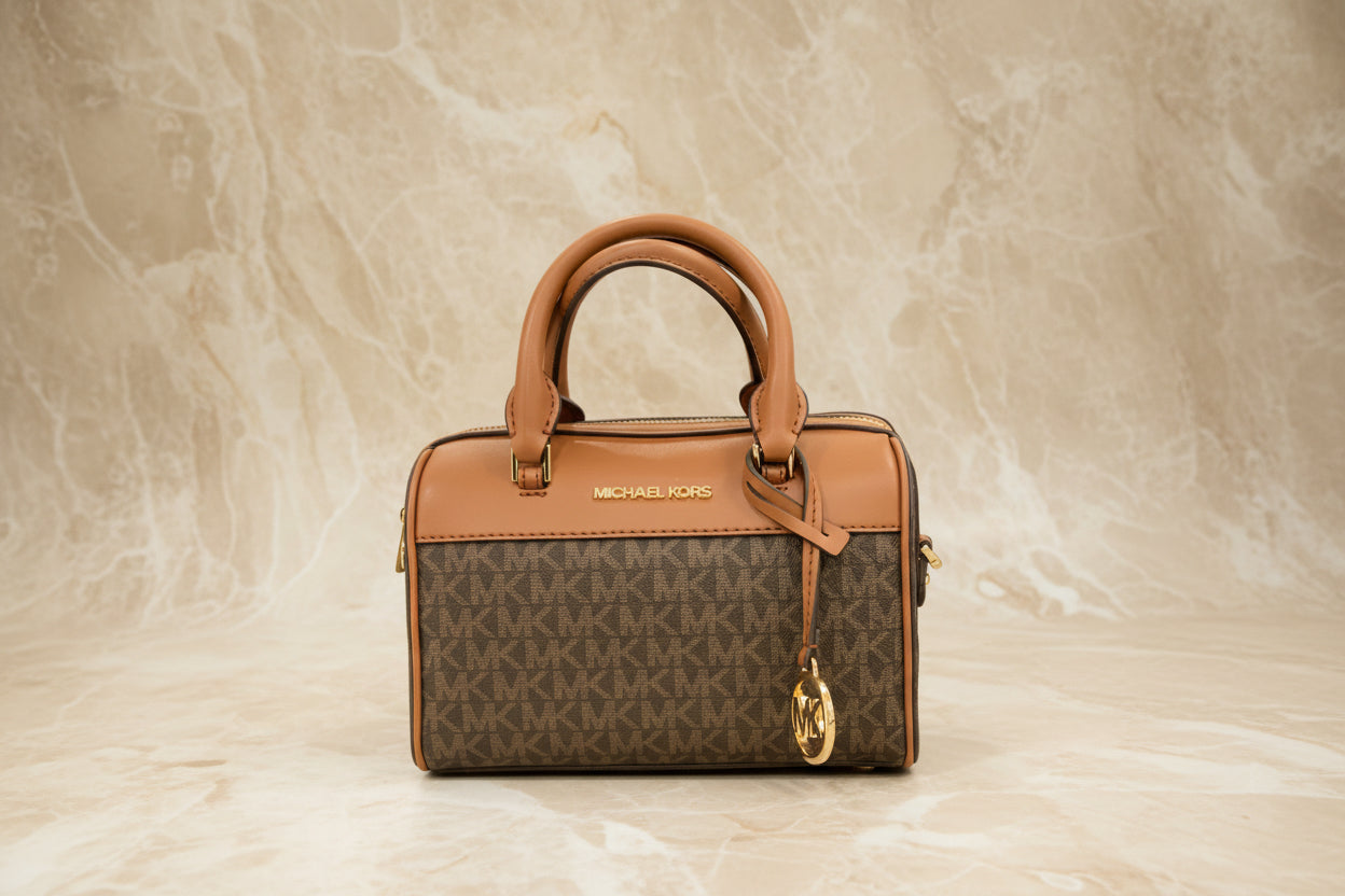 MICHAEL KORS XS TRAVEL DUFFLE CROSSBODY IN SIGNATURE BROWN