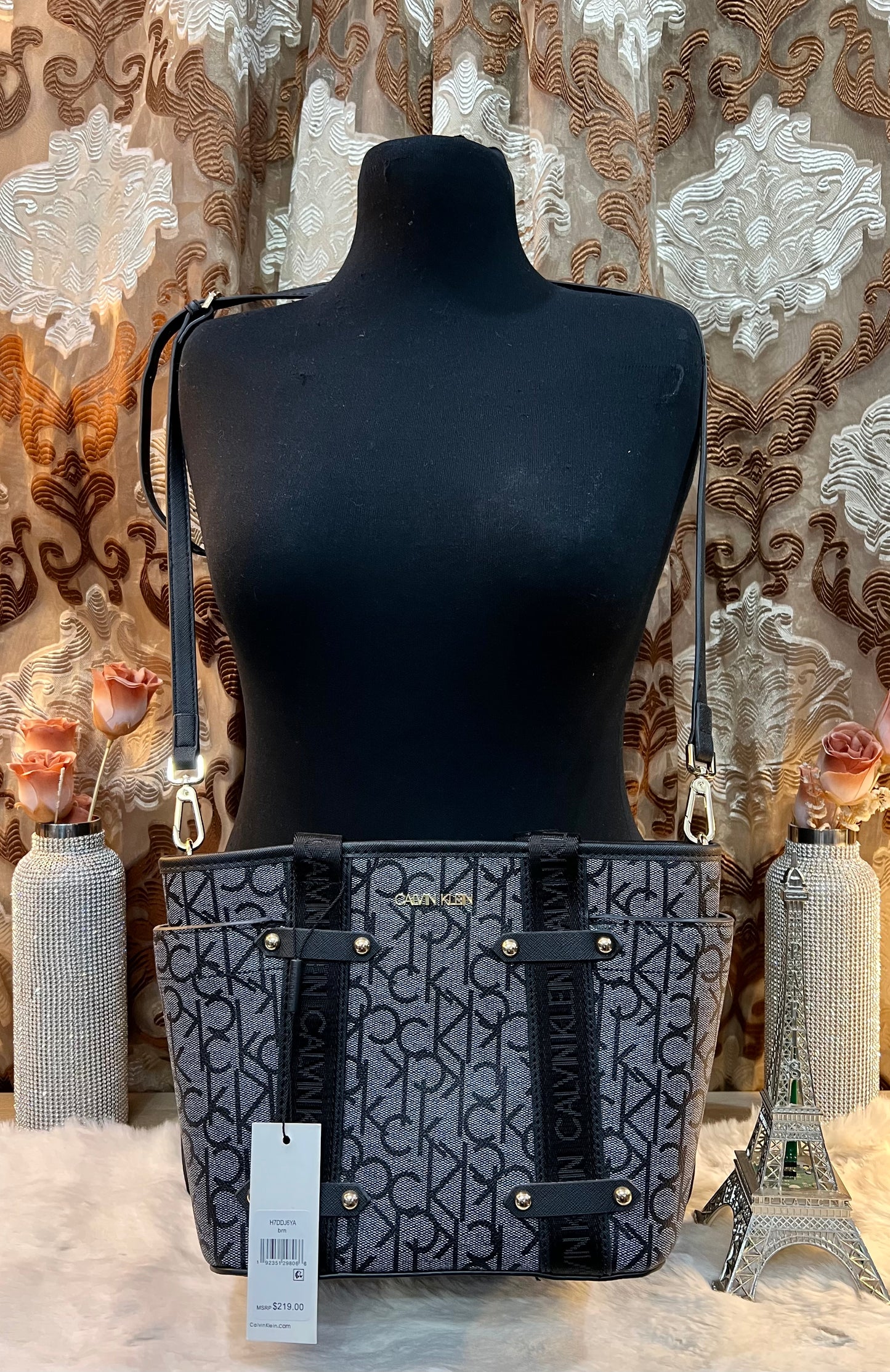 CALVIN KLEIN SATCHEL IN SIGNATURE CHARCOAL BLACK