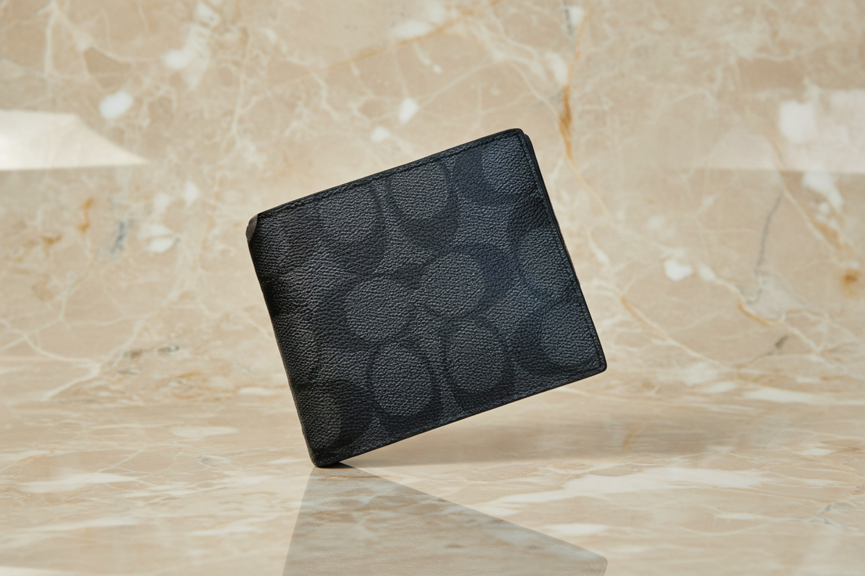 COACH MEN’S BIFOLD WALLET WITH INSERT - SIGNATURE CHARCOAL BLACK - NO INSERT