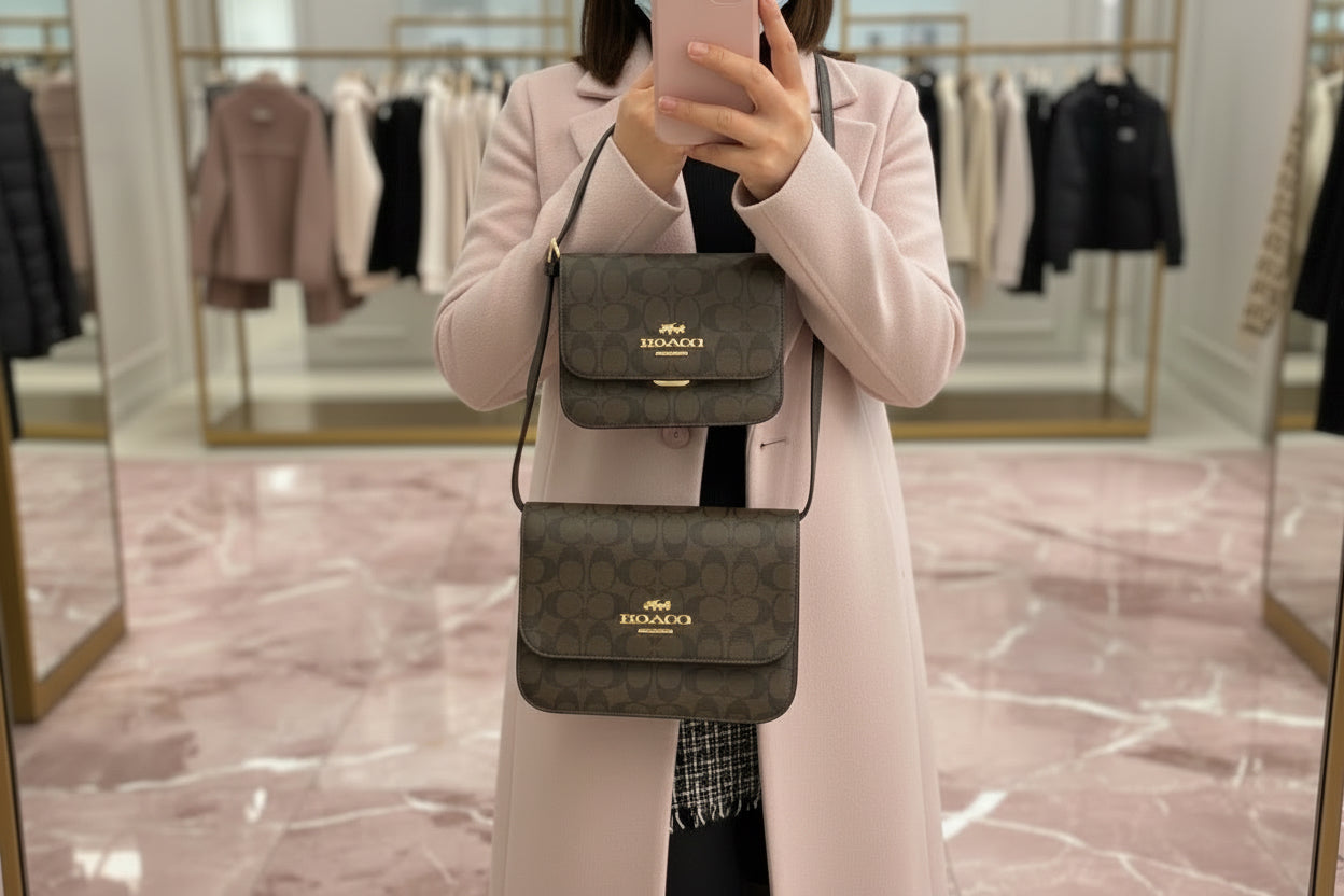 COACH BRYNN FLAP IN SIGNATURE CANVAS BROWN BLACK
