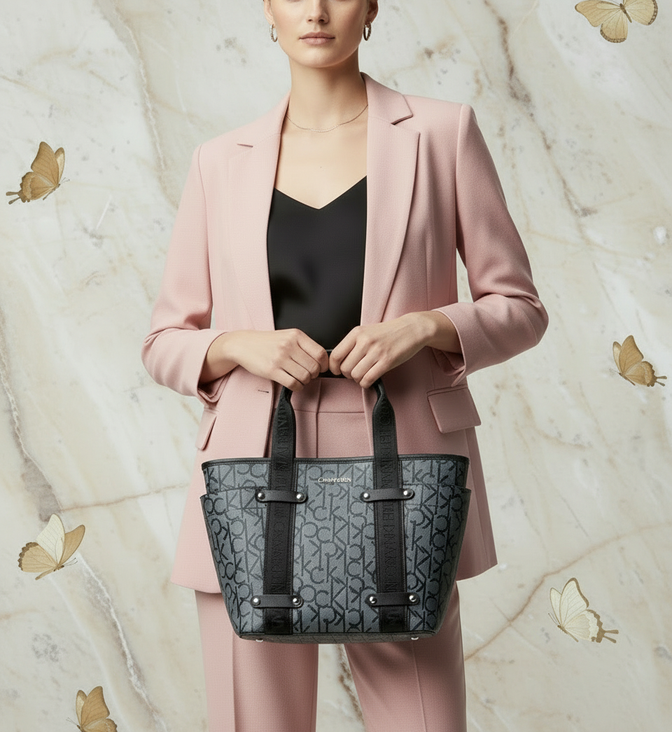 CALVIN KLEIN SATCHEL IN SIGNATURE CHARCOAL BLACK