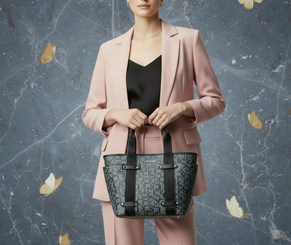 CALVIN KLEIN SATCHEL IN SIGNATURE CHARCOAL BLACK