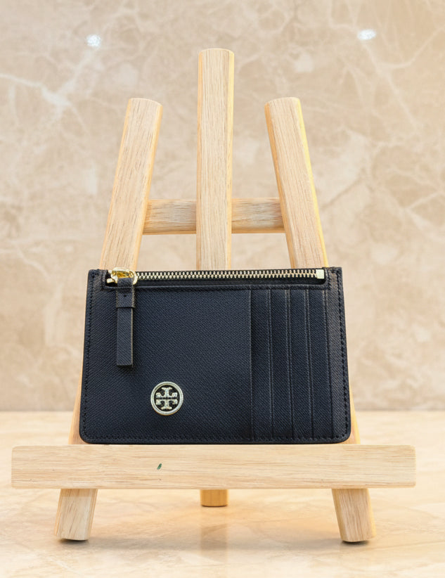 TORY BURCH ROBINSON SLIM LEATHER ZIP-TOP CARD CASE