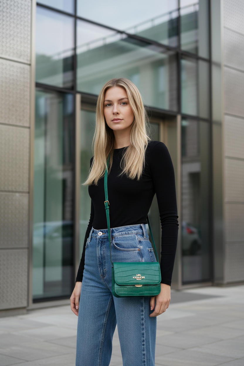 حقيبة كروسبودي كوتش برين ذات غطاء قلاب - لون اليشم