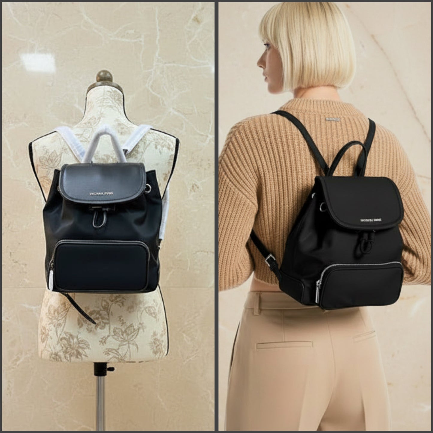 MICHAEL KORS CARA SMALL BACKPACK NYLON - BLACK