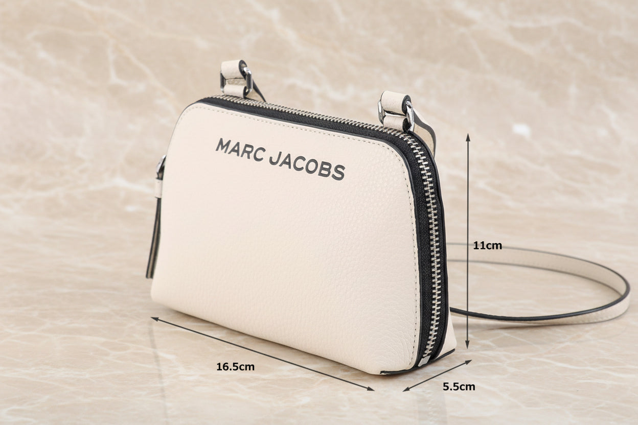 MARC JACOBS GRIND WHITE COTTON PEBBLE LEATHER MINI CROSSBODY/POUCH