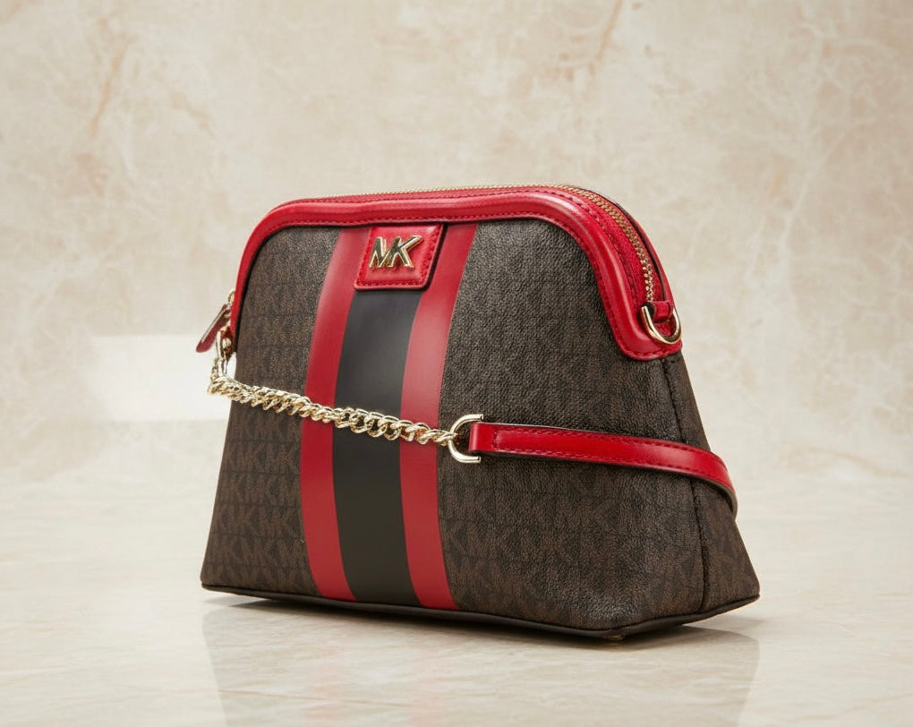 MICHAEL KORS DOME LOGO CENTER STRIPE CHAIN CROSSBODY