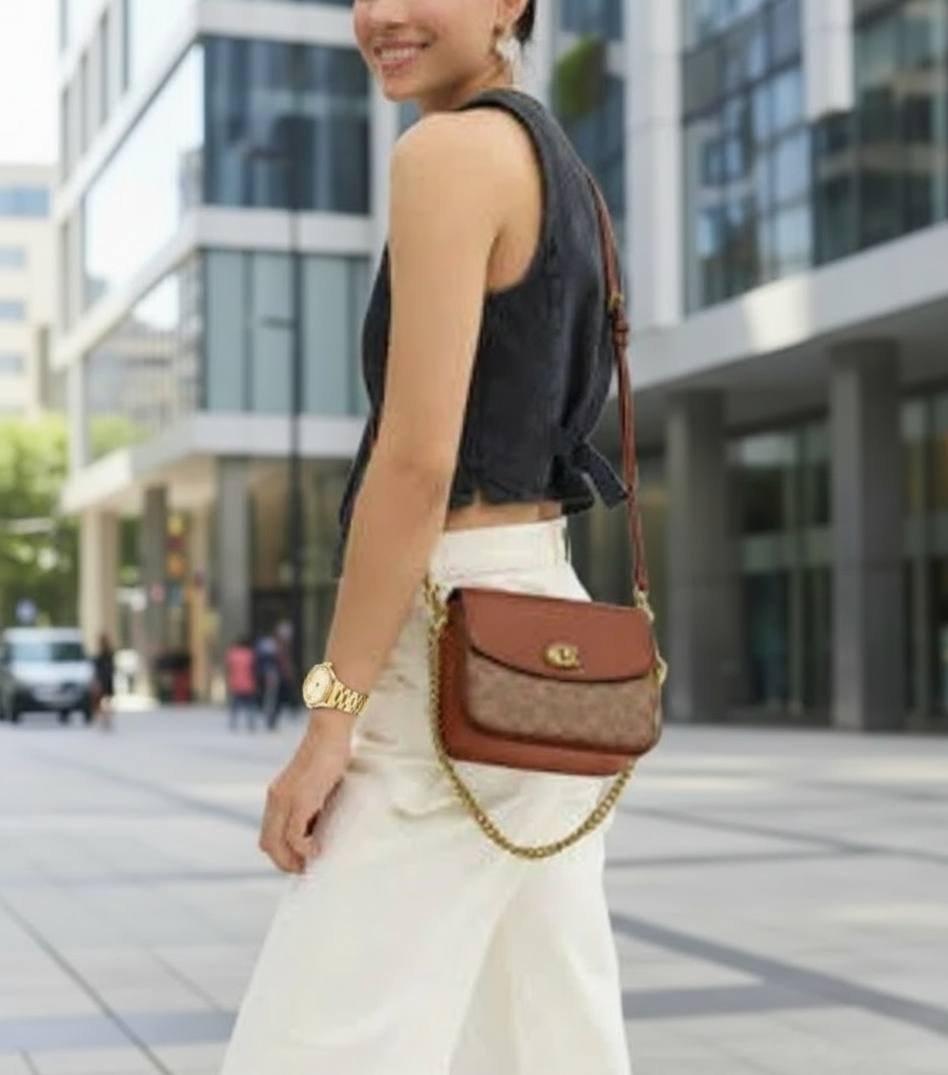 COACH CASSIE 19 3 in 1/ 3 STRAP IN SIGNATURE CANVAS - TAN RUST - MISSING PRICE TAG