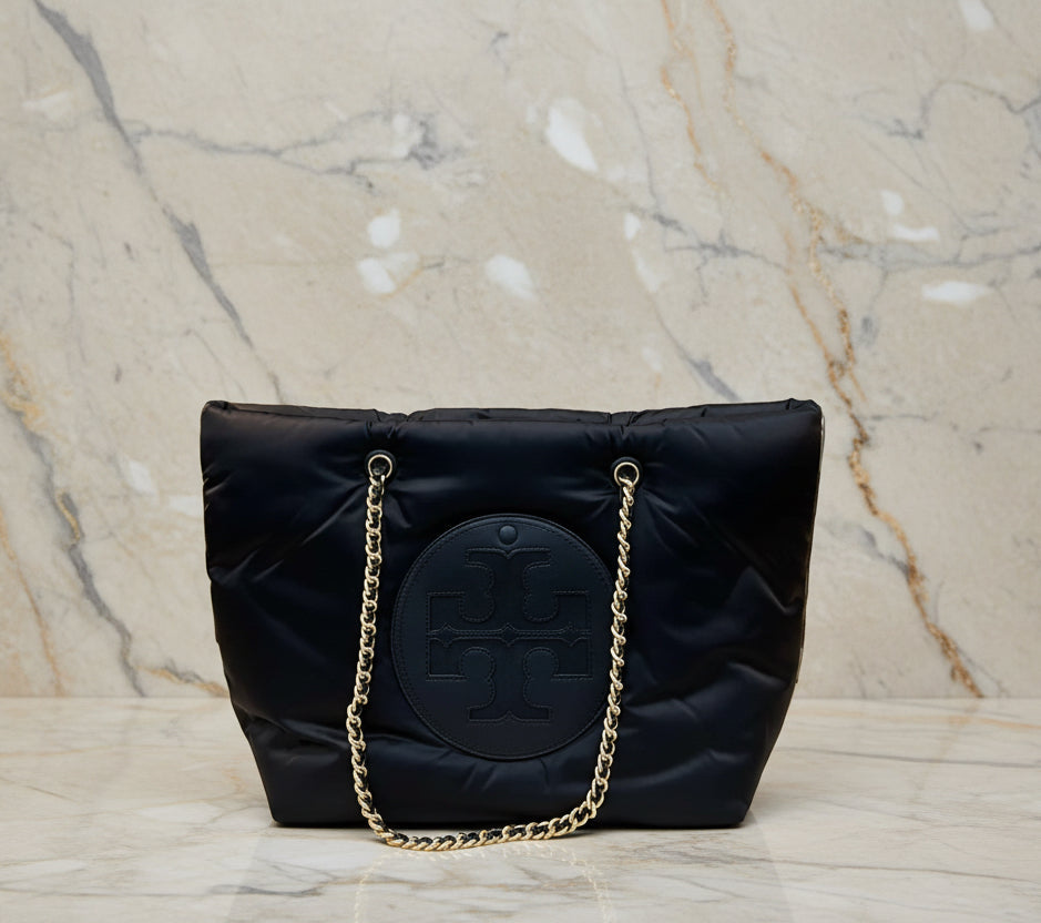 TORY BURCH ELLA PUPPY MAGNETIC CLOSURE CHAIN TOTE - BLACK