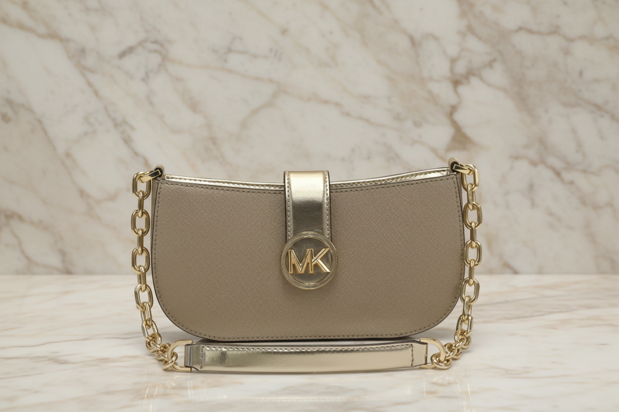 MICHAEL KORS CARMEN POUCHETTE SHOULDER BAG ONLY - PALE GOLD
