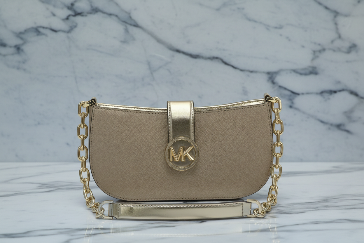 MICHAEL KORS CARMEN POUCHETTE SHOULDER BAG ONLY - PALE GOLD