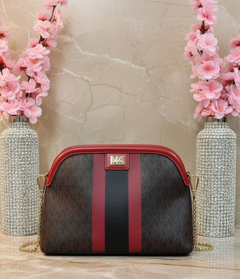 MICHAEL KORS DOME LOGO CENTER STRIPE CHAIN CROSSBODY
