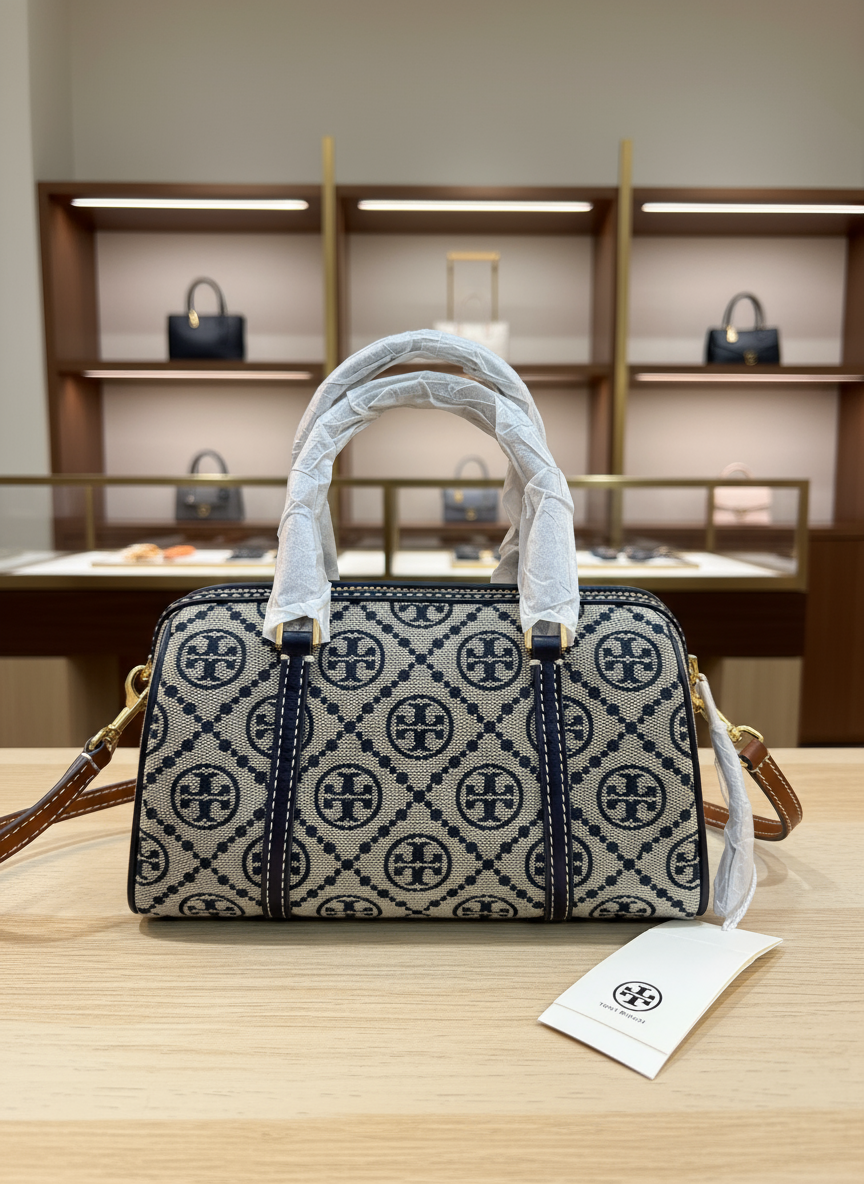 حقيبة توري بورش الصغيرة ذات الأسطوانة/إكس بودي - تي مونوجرام باللون الأزرق الداكن