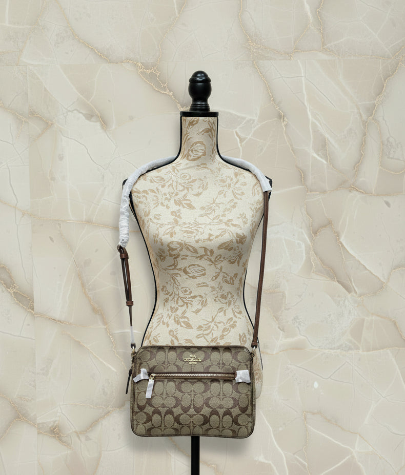 COACH GALLERY FILE CROSSBODY IN SIGNATURE CANVAS - KHAKI BROWN