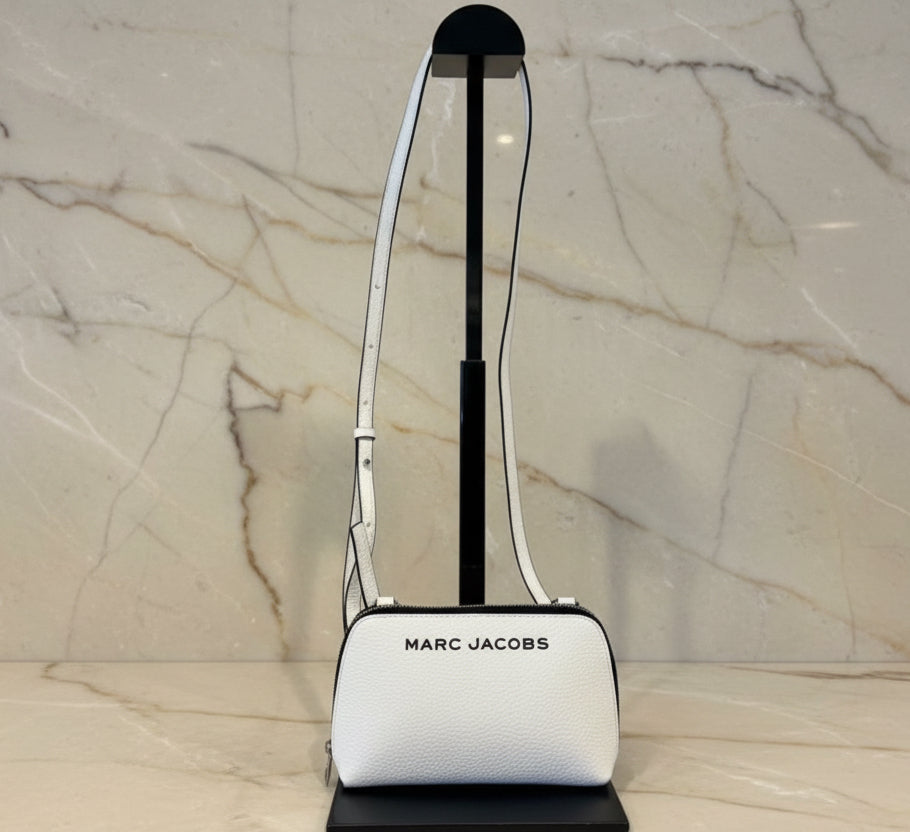 MARC JACOBS GRIND WHITE COTTON PEBBLE LEATHER MINI CROSSBODY/POUCH