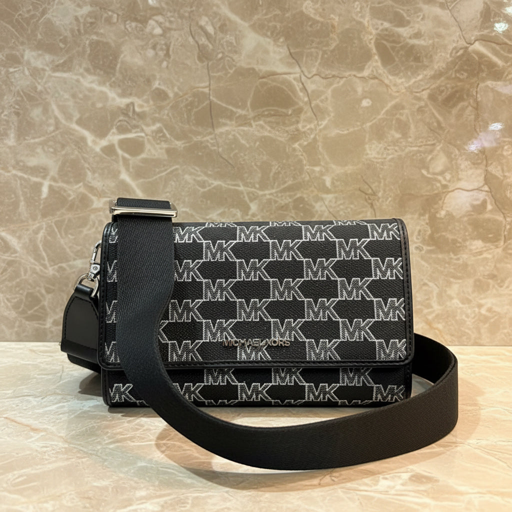 Michael Kors Jet Set Item Large Zip Around Wallet Crossbody Handbag Black Multi
