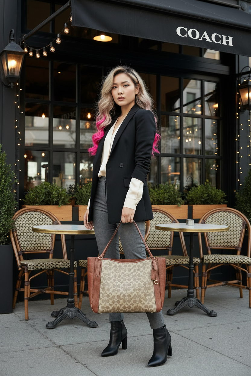 COACH ALANA ZIP TOTE IN SIGNATURE CANVAS - TAN RUST