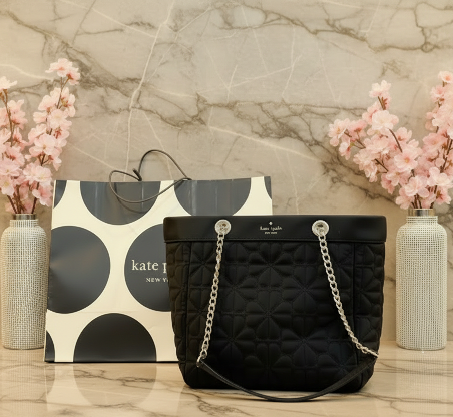 KATE SPADE  SPADE QUILTED FLOWER TOTE - MEDIUM - BLACK