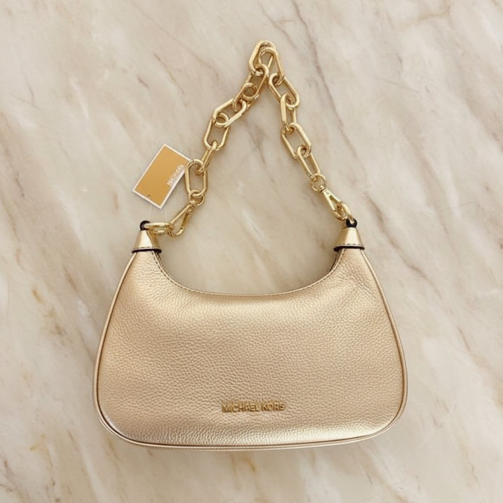 MICHAEL KORS MINI CORA CHAIN SHOULDER BAG/CROSBODY BAG - METTALIC PEBBLE GOLD