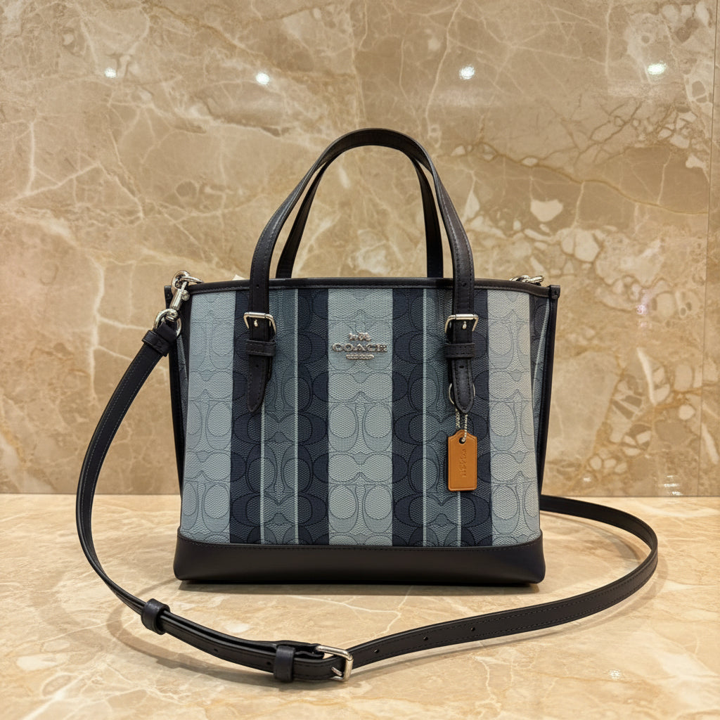 COACH MOLLIE TOTE 25 IN SIGNATURE JACQUARD WITH STRIPES - SILVER/MIDNIGHT MULTI