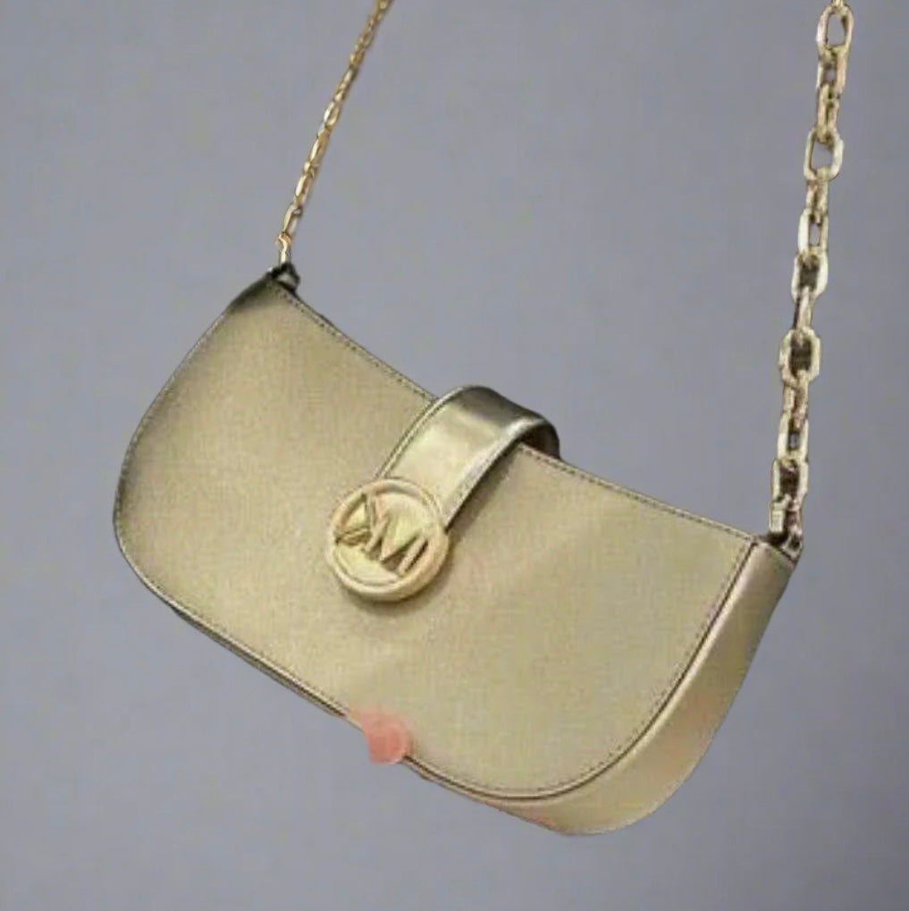 MICHAEL KORS CARMEN POUCHETTE SHOULDER BAG ONLY - PALE GOLD