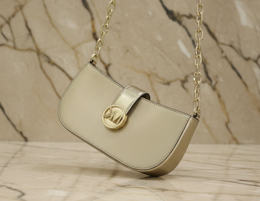 MICHAEL KORS CARMEN POUCHETTE SHOULDER BAG ONLY - PALE GOLD