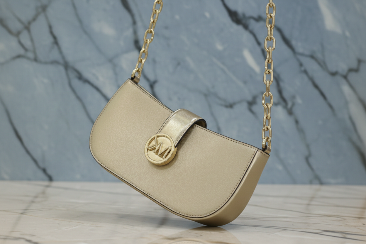 MICHAEL KORS CARMEN POUCHETTE SHOULDER BAG ONLY - PALE GOLD