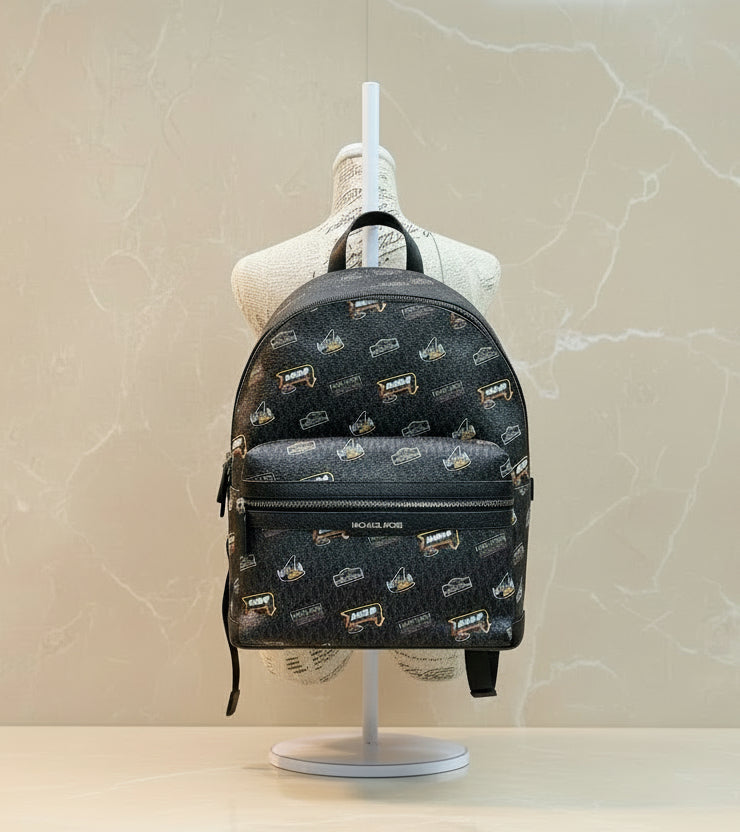 MICHAEL KORS COOPER EMBELISHED SIGNATURE LOGO DOME BACKPACK - BLACK