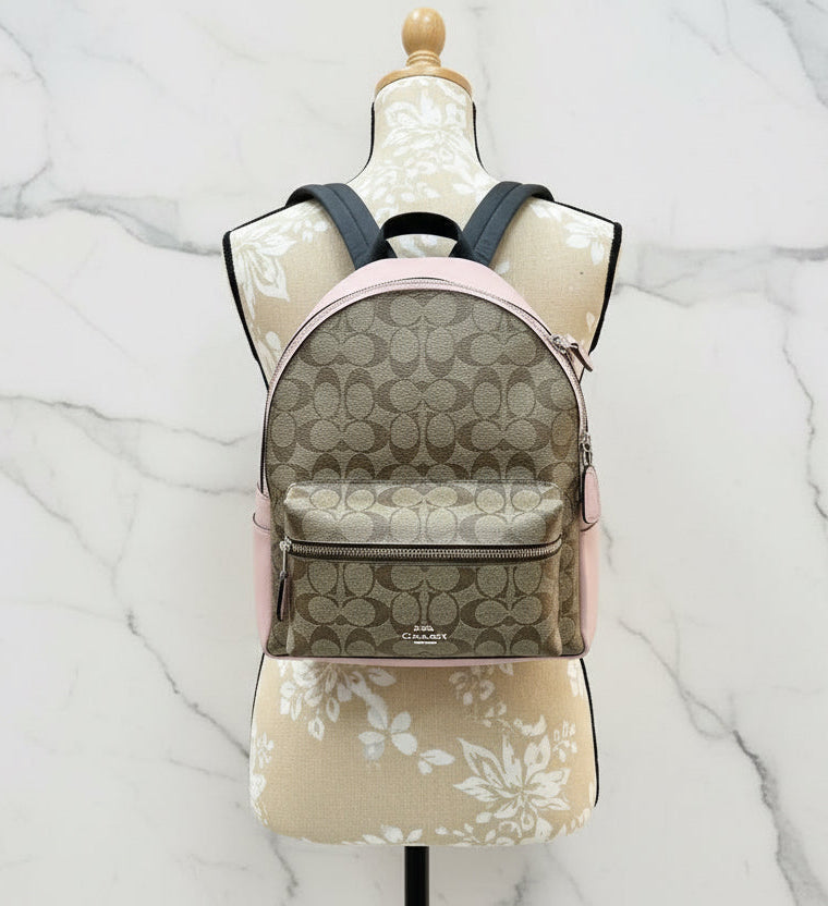 COACH CHARLIE MEDIUM BACKPACK - SIGNATURE BROWN/PINK