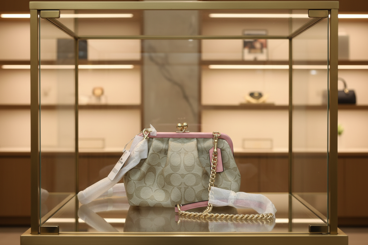 COACH NORA KISSLOCK CLUTCH/CROSSBODY IN SIGNATURE CHALK/IVORY/PINK