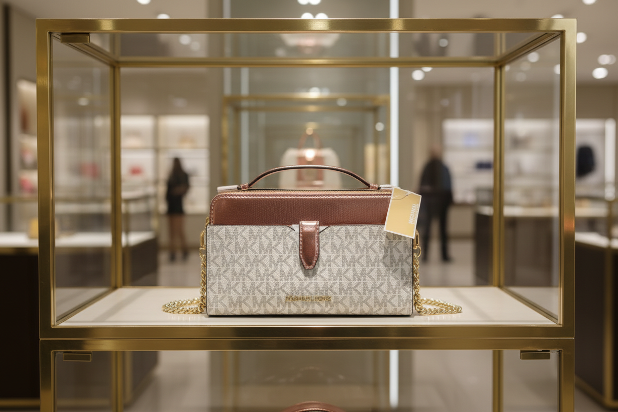 MICHAEL KORS SIGNATURE JET SET METALLIC PROMEROSE DOUBLE ZIP SMARTPHONE CROSSBODY BAG