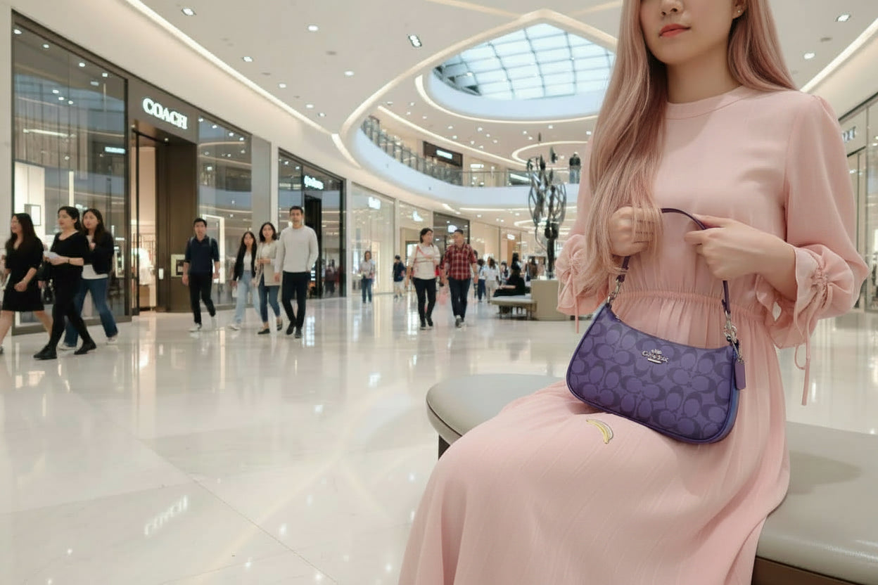 COACH TERI SHOULDER BAG/CROSSBODY BAG - IN SIGNATURE CANVAS PURPLE BLOCKED COLOR