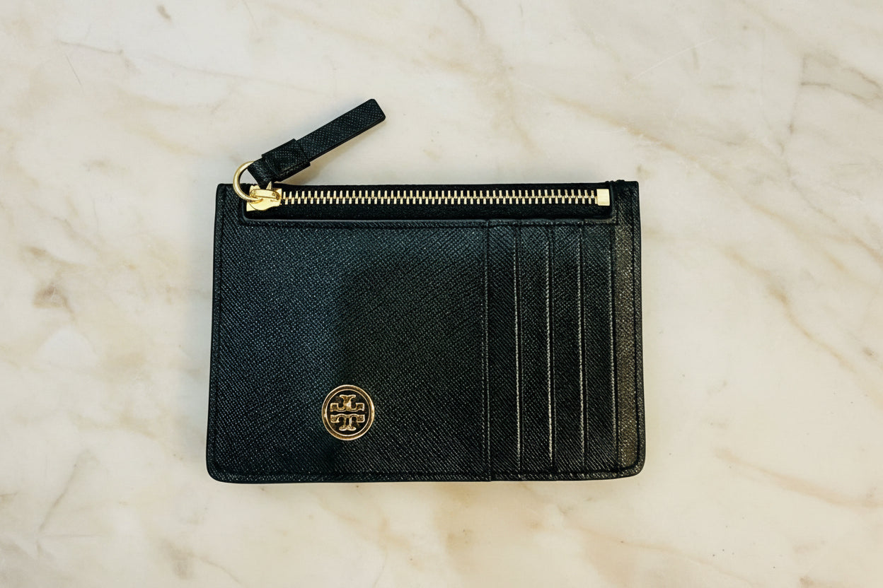 TORY BURCH ROBINSON SLIM LEATHER ZIP-TOP CARD CASE