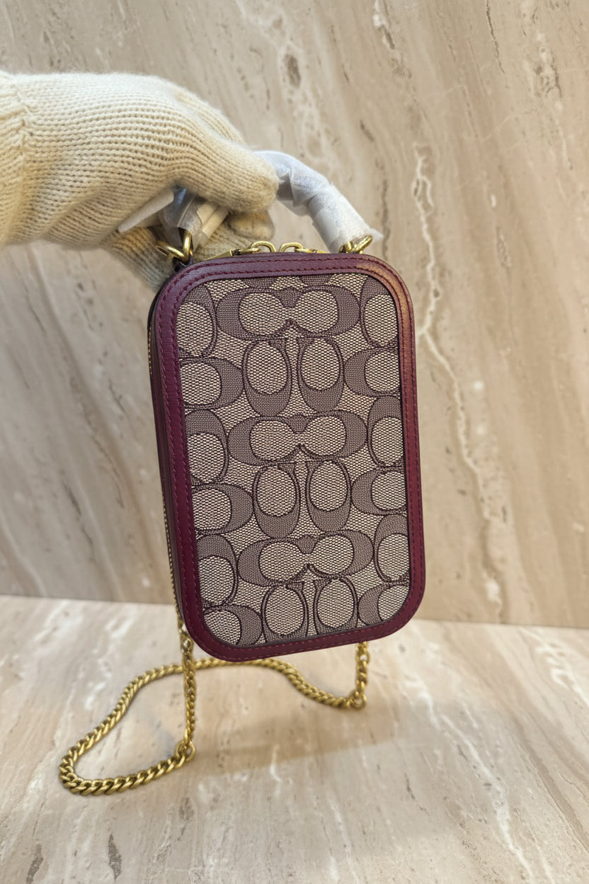 COACH ALIE PHONE CROSSBODY BAG IN SIGNATURE JACQUARD - OAK MAPLE ( FR. BOUTIQUE STORE )