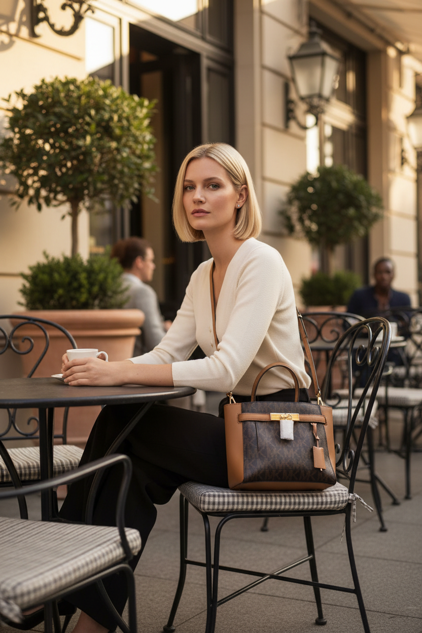 MICHAEL KORS TOP ZIP HAMILTON TRAVELLER MESSENGER BAG SMALL - SIG BROWN
