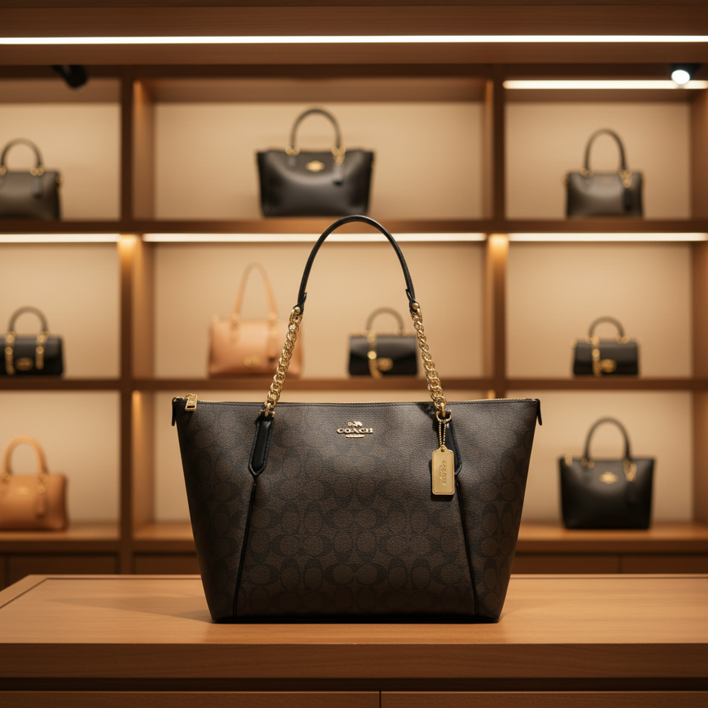 COACH AVA LARGE ZIP TOP TOTE IN SIGNATURE BLACK BROWN