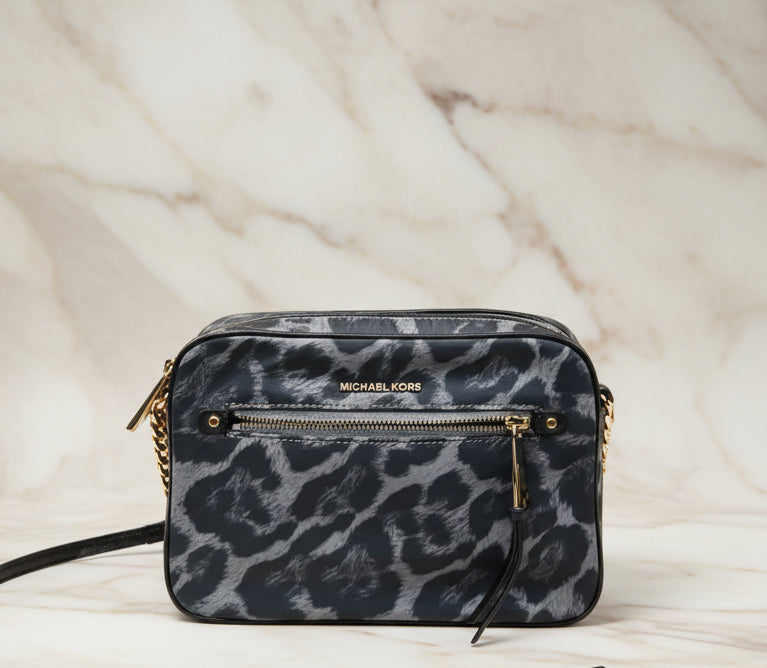 MICHAEL KORS EW JET SET NYLON CHAIN CROSSBODY - BLACK/GREY GUN METAL