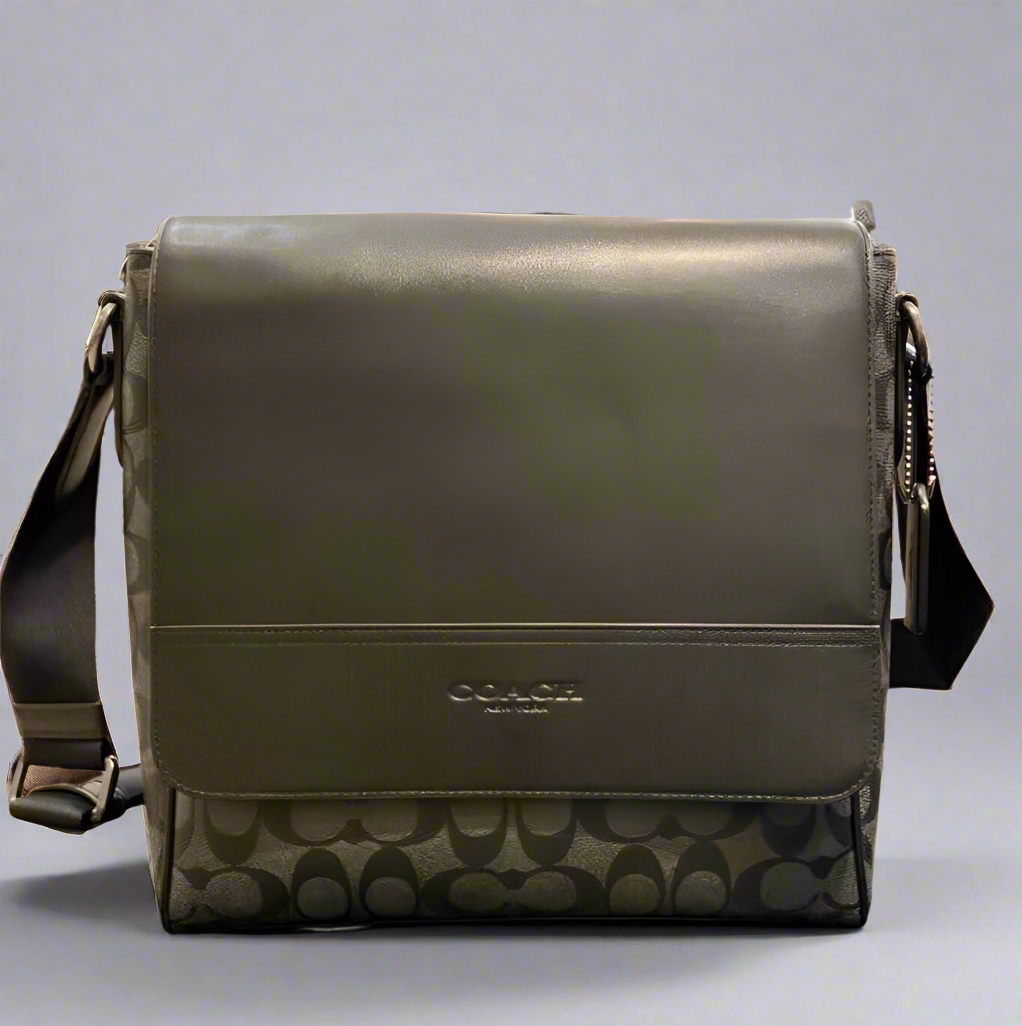 COACH HOUSTON MAP CROSSBODY BAG - SIGNATURE COATED CANVAS & REFINED CALF LEATHER