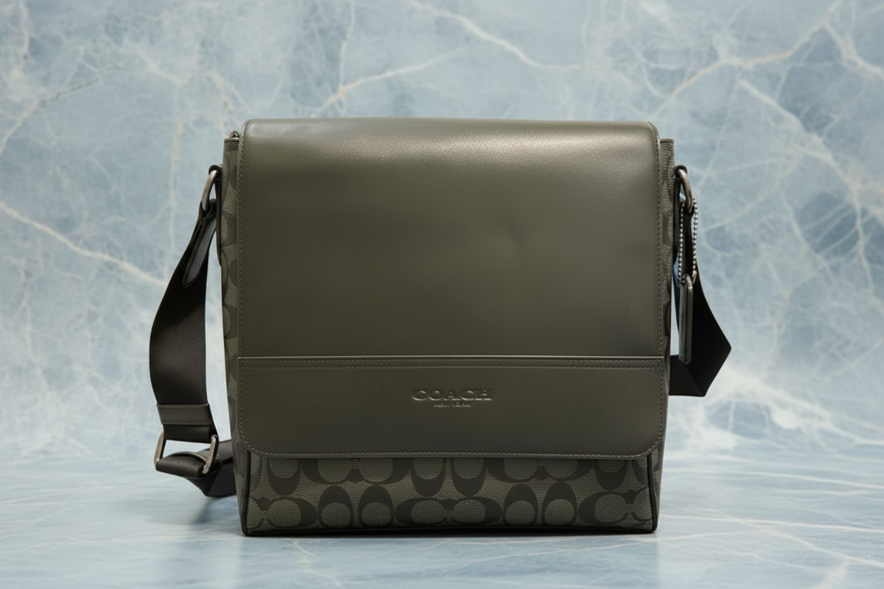 COACH HOUSTON MAP CROSSBODY BAG - SIGNATURE COATED CANVAS & REFINED CALF LEATHER