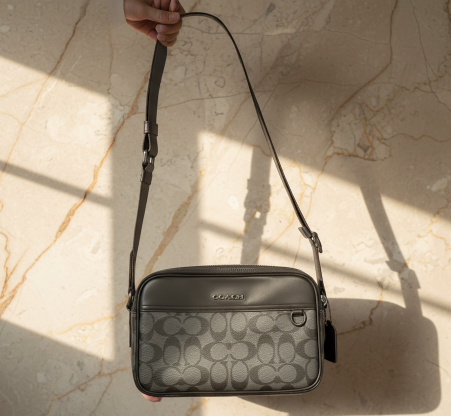 حقيبة كروس بودي من كوتش غراهام - قماش مطلي مميز/أسود فحمي