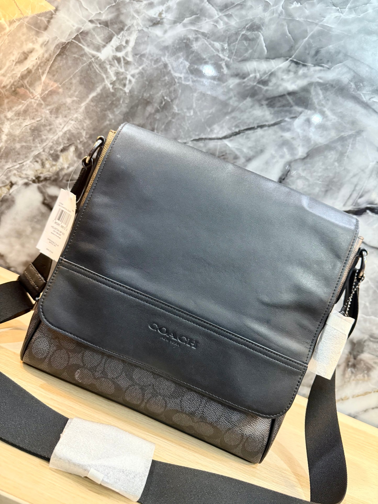 COACH HOUSTON MAP CROSSBODY BAG - SIGNATURE COATED CANVAS & REFINED CALF LEATHER