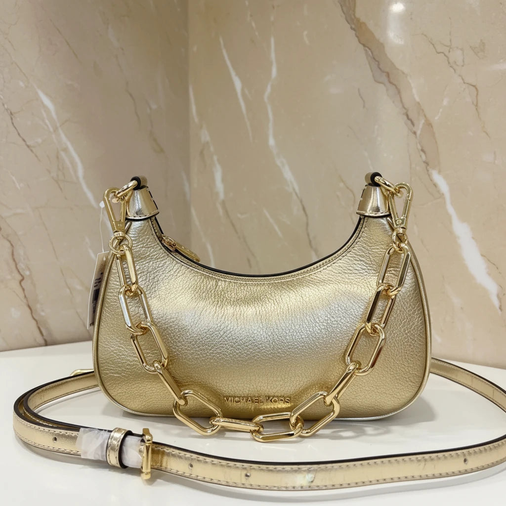 MICHAEL KORS MINI CORA CHAIN SHOULDER BAG/CROSBODY BAG - METTALIC PEBBLE GOLD