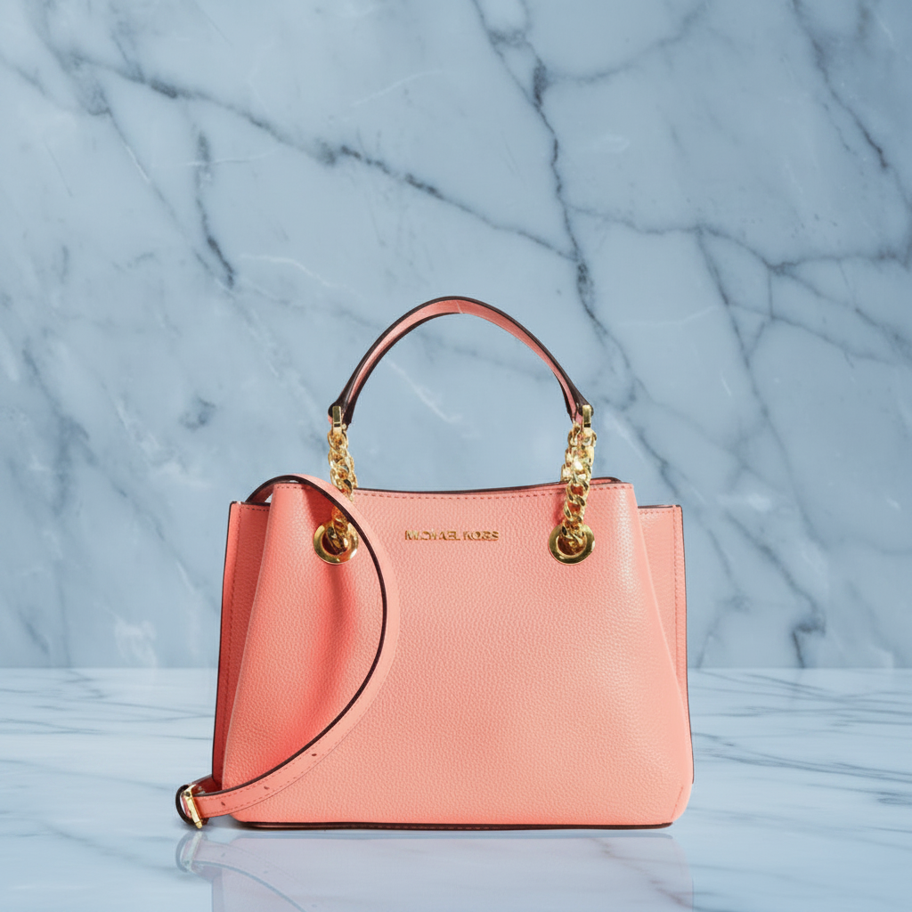 MICHAEL KORS SMALL TEAGEN LEATHER SATCHEL - PEACH