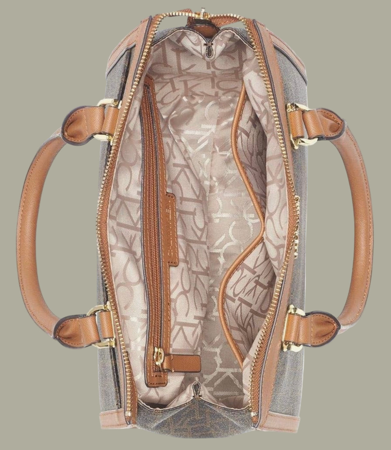 CALVIN KLEIN BUNDLE BAG & LONG WALLET JANAE SATCHEL CROSSBODY BAG IN SIGNATURE BROWN