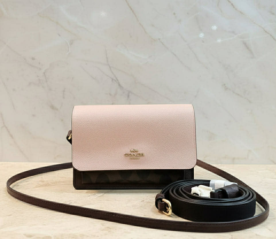 COACH FOLDOVER 3 in 1 BELTBAG/CROSSBODY/BODY BAG - SHELL PINK SIGNATURE SNAKE EMBOSSED