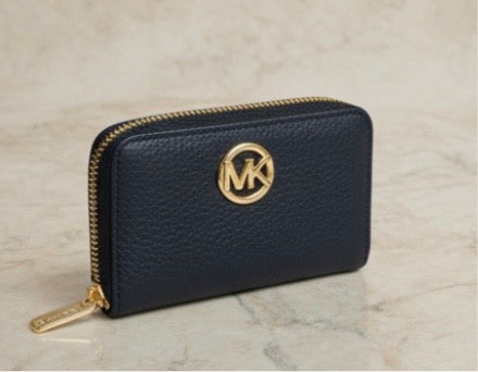MICHAEL KORS FULTON LEATHER ZIP AROUND COIN PURSE - BLACK