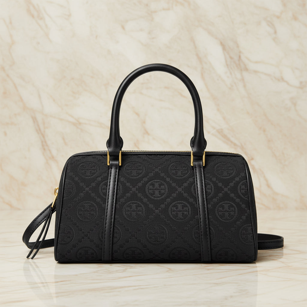 TORY BURCH PETITE JACQUARD T MONOGRAM BARREL - BLACK
