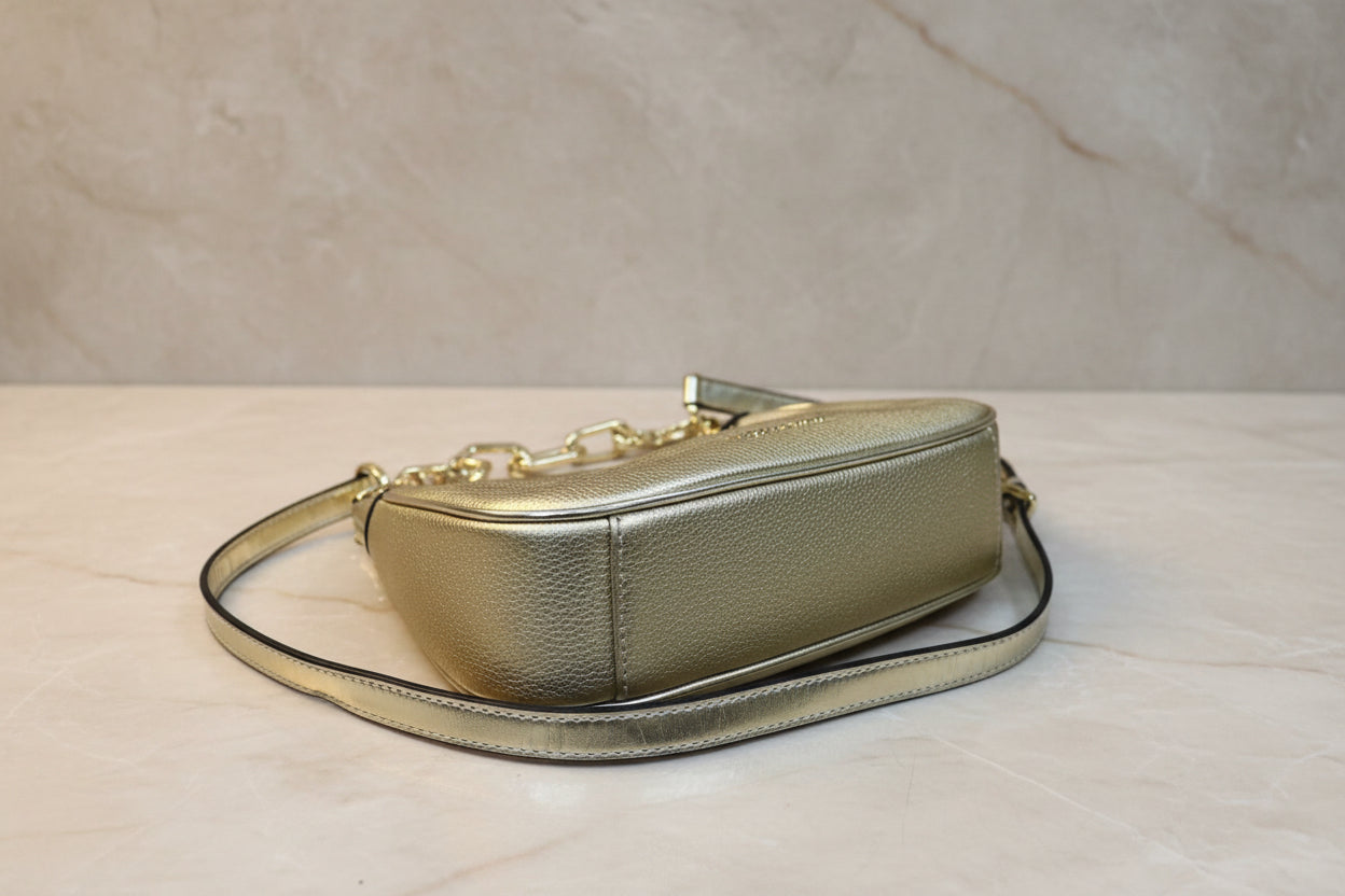 MICHAEL KORS MINI CORA CHAIN SHOULDER BAG/CROSBODY BAG - METTALIC PEBBLE GOLD