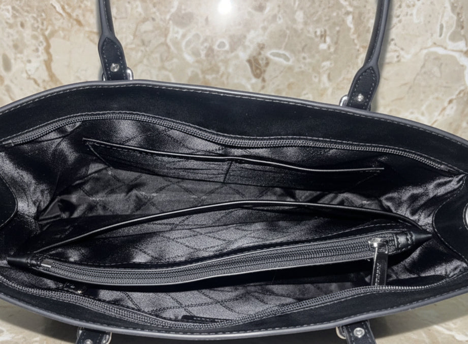 MICHAEL KORS VOYAGER 2 TONE METALLIC LOGO TOTE - MEDIUM