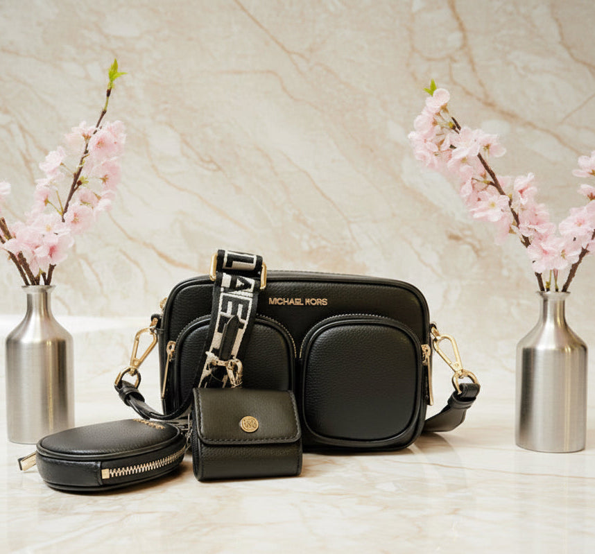 MICHAEL KORS JET SET CROSSBODY WITH ATTACH - BLACK